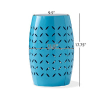 Lica Patio Side End Table, Barrel Shaped Lace Cut, 12 Inch Blue Iron -BM335807