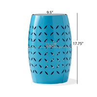 Lica Patio Side End Table, Barrel Shaped Lace Cut, 12 Inch Blue Iron -BM335807