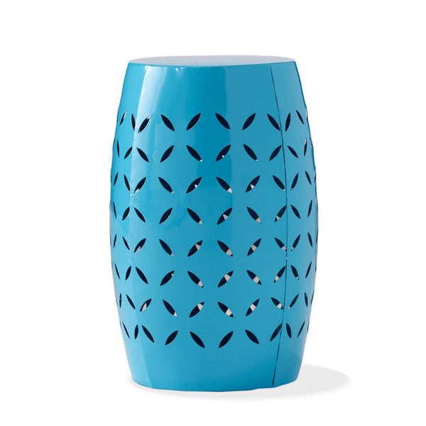 Lica Patio Side End Table, Barrel Shaped Lace Cut, 12 Inch Blue Iron -BM335807