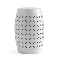 Lica Patio Side End Table, Barrel Shaped Lace Cut, 12 Inch White Iron -BM335808