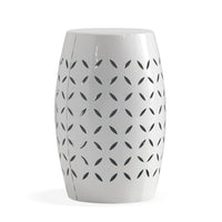 Lica Patio Side End Table, Barrel Shaped Lace Cut, 12 Inch White Iron -BM335808