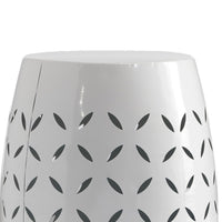 Lica Patio Side End Table, Barrel Shaped Lace Cut, 12 Inch White Iron -BM335808
