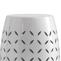 Lica Patio Side End Table, Barrel Shaped Lace Cut, 12 Inch White Iron -BM335808