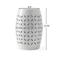 Lica Patio Side End Table, Barrel Shaped Lace Cut, 12 Inch White Iron -BM335808