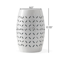 Lica Patio Side End Table, Barrel Shaped Lace Cut, 12 Inch White Iron -BM335808