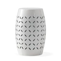 Lica Patio Side End Table, Barrel Shaped Lace Cut, 12 Inch White Iron -BM335808