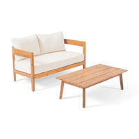Loveseat and Coffee Table Outdoor Set, Slatted Brown Acacia Wood -BM335809