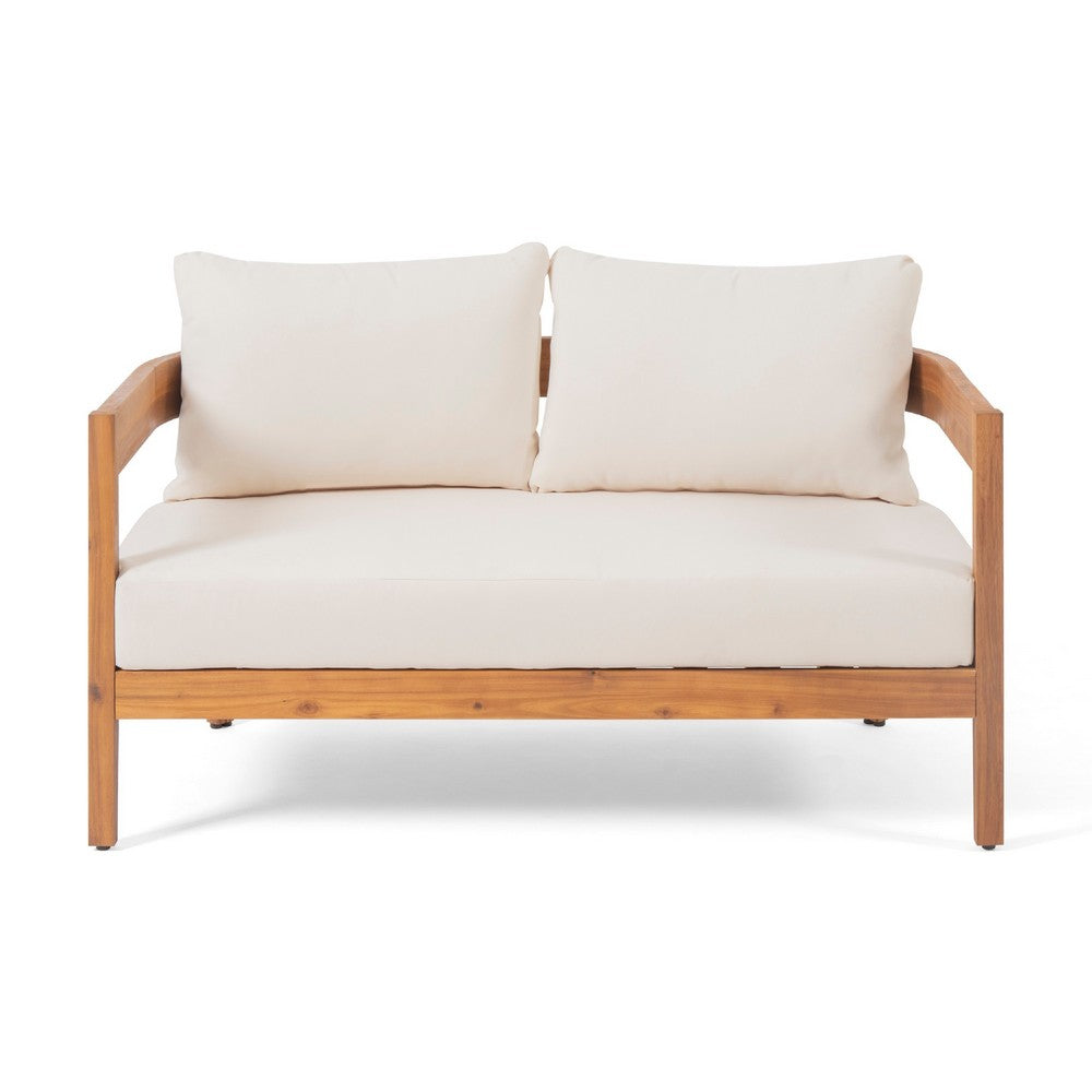 Loveseat and Coffee Table Outdoor Set, Slatted Brown Acacia Wood -BM335809