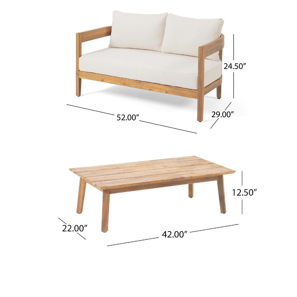 Loveseat and Coffee Table Outdoor Set, Slatted Brown Acacia Wood -BM335809