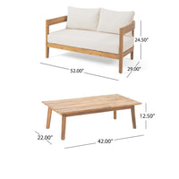 Loveseat and Coffee Table Outdoor Set, Slatted Brown Acacia Wood -BM335809