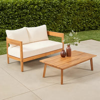 Loveseat and Coffee Table Outdoor Set, Slatted Brown Acacia Wood -BM335809