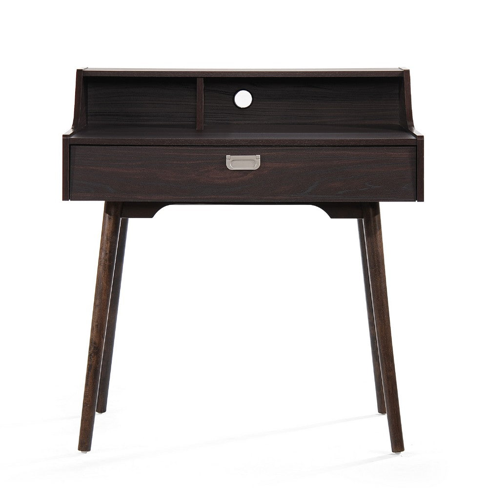 Laptop Study Desk, 1 Drawer, 35 Inch Modern Rustic Wenge Brown Finish -BM335810