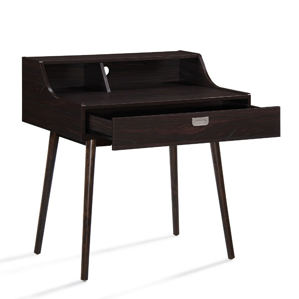 Laptop Study Desk, 1 Drawer, 35 Inch Modern Rustic Wenge Brown Finish -BM335810