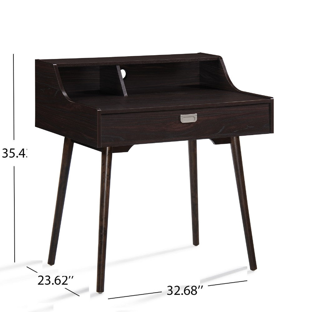 Laptop Study Desk, 1 Drawer, 35 Inch Modern Rustic Wenge Brown Finish -BM335810