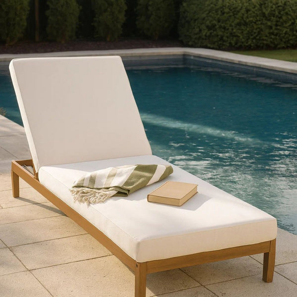 Chaise Lounger Cushion, 76 Inch, PU Foam, Cream Waterproof Fabric -BM335811