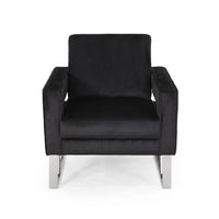 Club Armchair, Black Velvet Upholstery, Modern Stainless Steel Legs -BM335812