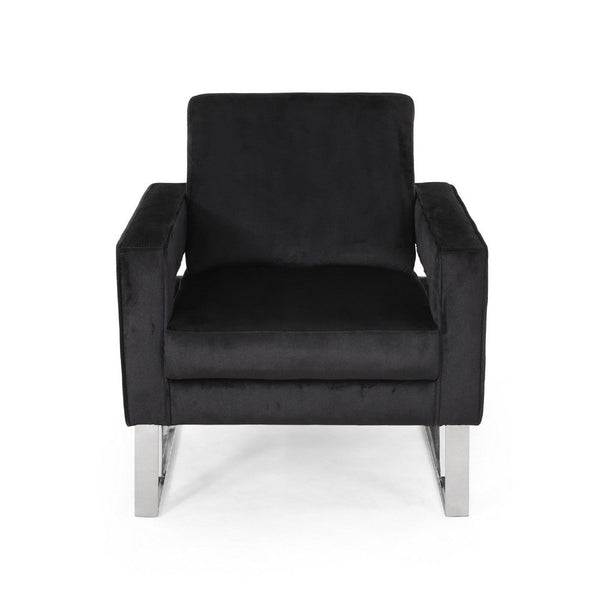 Club Armchair, Black Velvet Upholstery, Modern Stainless Steel Legs -BM335812