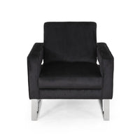 Club Armchair, Black Velvet Upholstery, Modern Stainless Steel Legs -BM335812