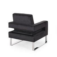 Club Armchair, Black Velvet Upholstery, Modern Stainless Steel Legs -BM335812