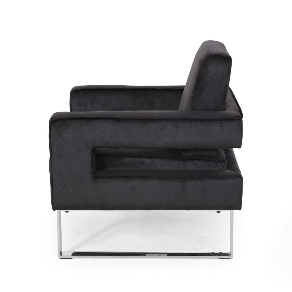 Club Armchair, Black Velvet Upholstery, Modern Stainless Steel Legs -BM335812