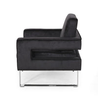 Club Armchair, Black Velvet Upholstery, Modern Stainless Steel Legs -BM335812