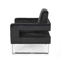 Club Armchair, Black Velvet Upholstery, Modern Stainless Steel Legs -BM335812