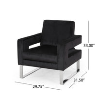 Club Armchair, Black Velvet Upholstery, Modern Stainless Steel Legs -BM335812