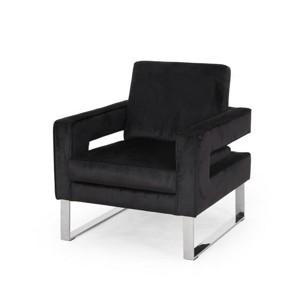 Club Armchair, Black Velvet Upholstery, Modern Stainless Steel Legs -BM335812