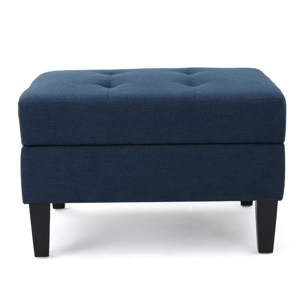 Voil Storage Ottoman, 28 Inch, Navy Blue Fabric, Tapered Wood Legs -BM335813