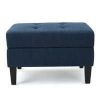 Voil Storage Ottoman, 28 Inch, Navy Blue Fabric, Tapered Wood Legs -BM335813