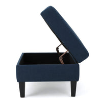 Voil Storage Ottoman, 28 Inch, Navy Blue Fabric, Tapered Wood Legs -BM335813