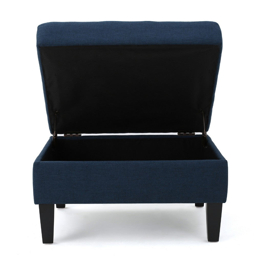 Voil Storage Ottoman, 28 Inch, Navy Blue Fabric, Tapered Wood Legs -BM335813