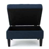 Voil Storage Ottoman, 28 Inch, Navy Blue Fabric, Tapered Wood Legs -BM335813