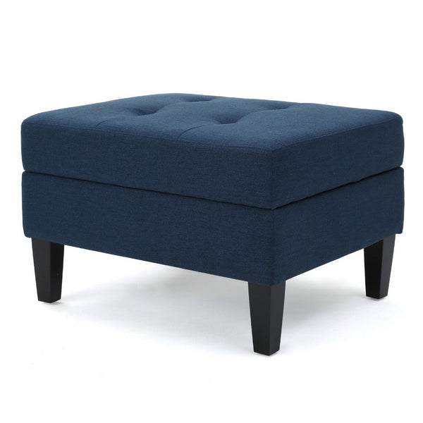 Voil Storage Ottoman, 28 Inch, Navy Blue Fabric, Tapered Wood Legs -BM335813