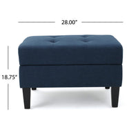 Voil Storage Ottoman, 28 Inch, Navy Blue Fabric, Tapered Wood Legs -BM335813