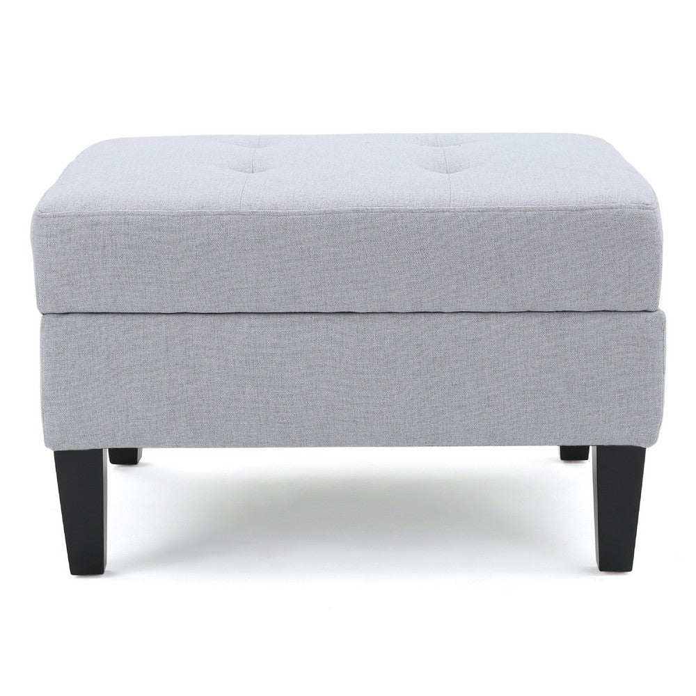 Voil Storage Ottoman, 28 Inch, Light Gray Fabric, Tapered Wood Legs -BM335814