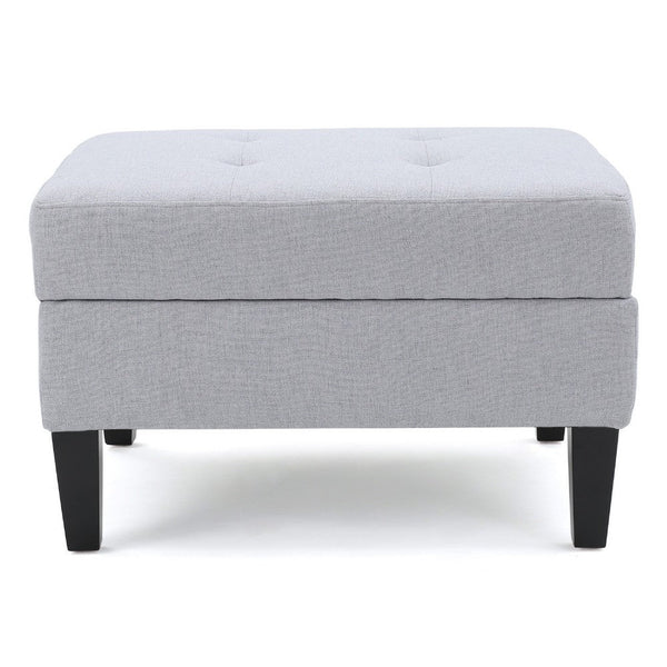Voil Storage Ottoman, 28 Inch, Light Gray Fabric, Tapered Wood Legs -BM335814