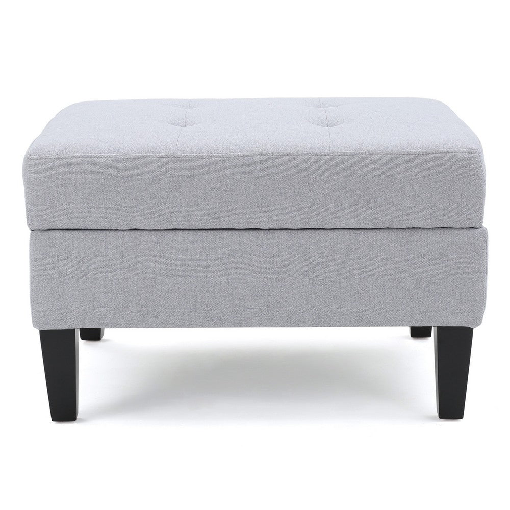 Voil Storage Ottoman, 28 Inch, Light Gray Fabric, Tapered Wood Legs -BM335814