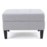 Voil Storage Ottoman, 28 Inch, Light Gray Fabric, Tapered Wood Legs -BM335814