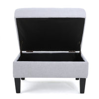 Voil Storage Ottoman, 28 Inch, Light Gray Fabric, Tapered Wood Legs -BM335814