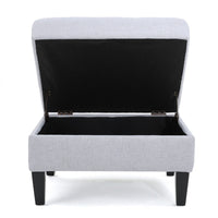 Voil Storage Ottoman, 28 Inch, Light Gray Fabric, Tapered Wood Legs -BM335814