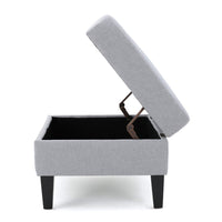 Voil Storage Ottoman, 28 Inch, Light Gray Fabric, Tapered Wood Legs -BM335814
