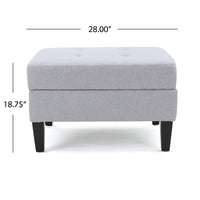 Voil Storage Ottoman, 28 Inch, Light Gray Fabric, Tapered Wood Legs -BM335814