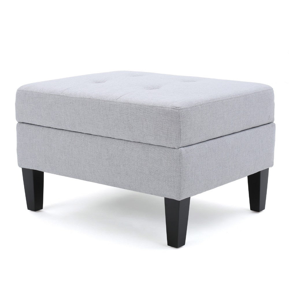 Voil Storage Ottoman, 28 Inch, Light Gray Fabric, Tapered Wood Legs -BM335814