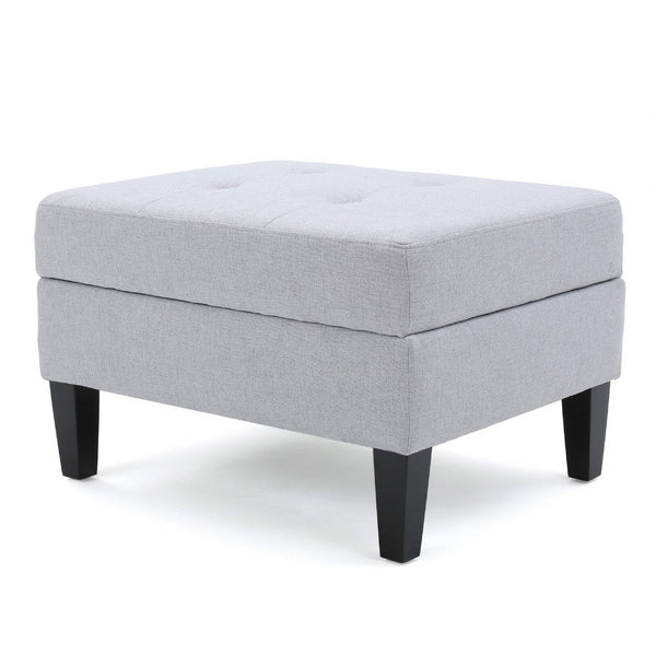 Voil Storage Ottoman, 28 Inch, Light Gray Fabric, Tapered Wood Legs -BM335814