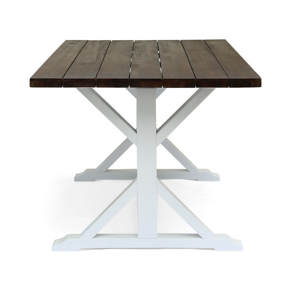 Indoor/Outdoor Dining Table, 69 Inch Brown Rectangular Wood Top, White -BM335815