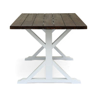 Indoor/Outdoor Dining Table, 69 Inch Brown Rectangular Wood Top, White -BM335815