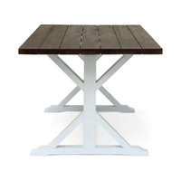 Indoor/Outdoor Dining Table, 69 Inch Brown Rectangular Wood Top, White -BM335815