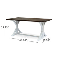 Indoor/Outdoor Dining Table, 69 Inch Brown Rectangular Wood Top, White -BM335815