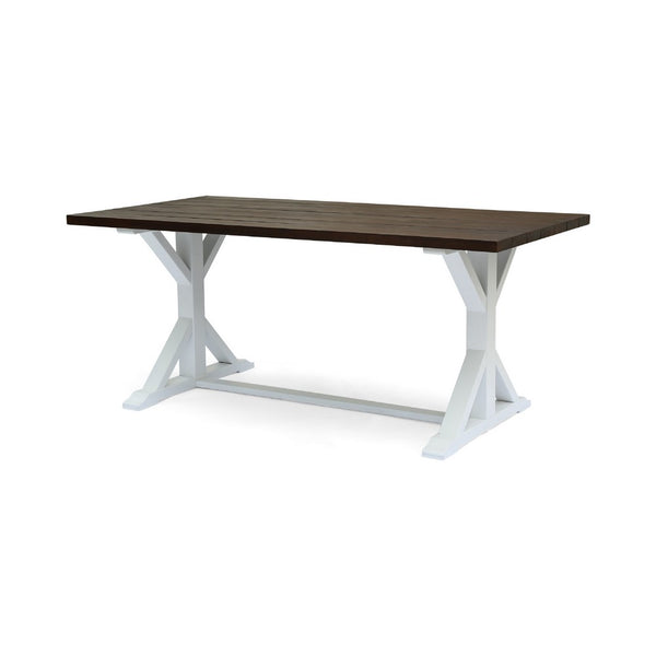 Indoor/Outdoor Dining Table, 69 Inch Brown Rectangular Wood Top, White -BM335815